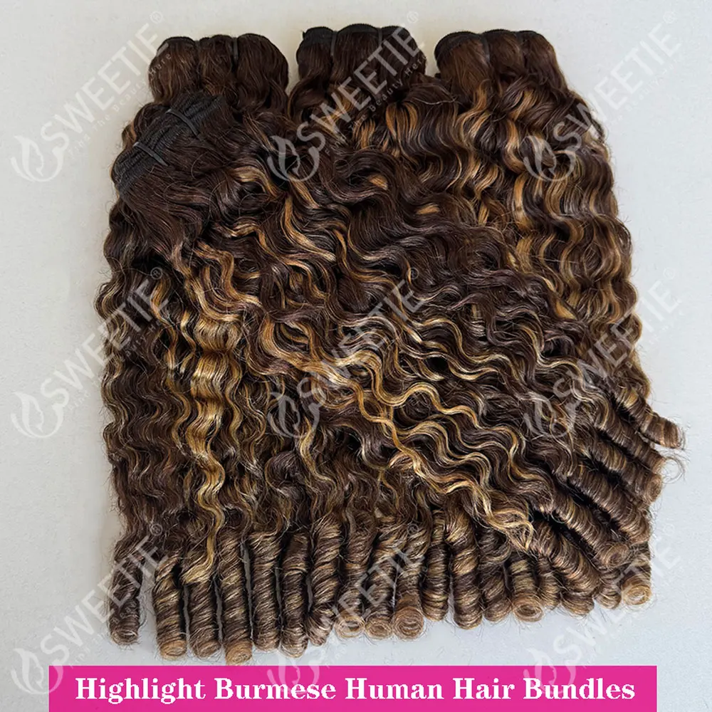 12A Highlight Burmese Curlys Human Hair Bundles Deals P4/27 Vietnamese Virgin Hair Weave Bundles Colored Spiral Curly Human Hair 2