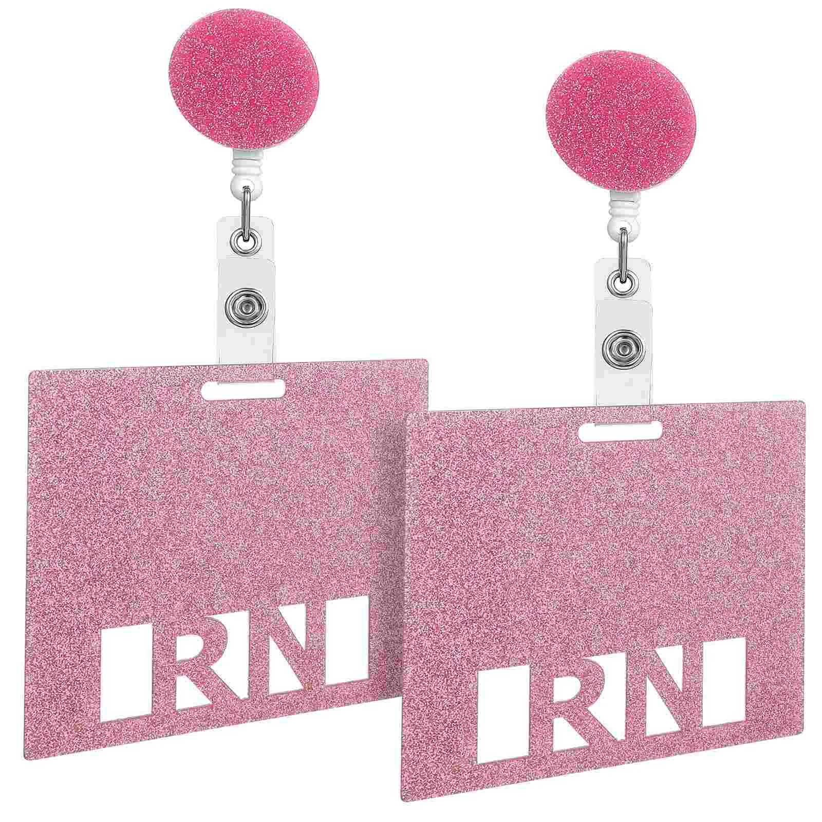 2Pcs Nurse Badge Cards Glitter Effect Horizontal ID Card Holders with Retractable Buckle