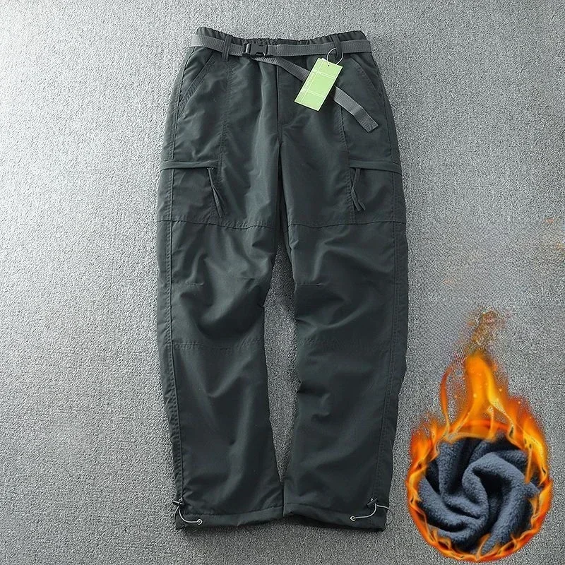 Cargo Pants S-6XL Tooling Pants Thick Waterproof Fleece Winter Outdoor Multi-pockets Loose Straight Overall For Men Women
