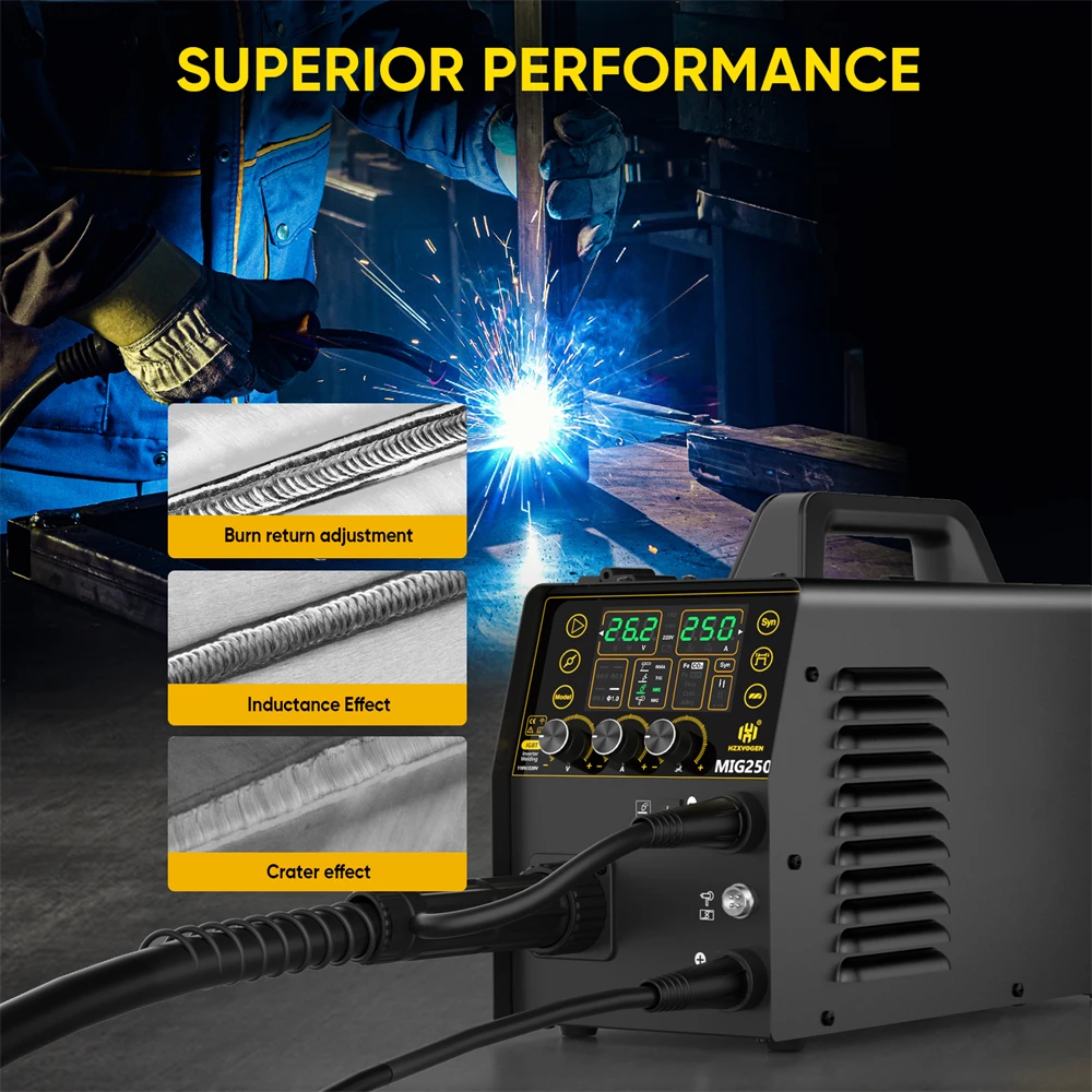 HZXVOGEN 250A 5 in 1 Aluminum Welding Machine ARC/Gas Gasless MIG/LIFT TIG Spot Welding Portable Welder for Home Industrial Use