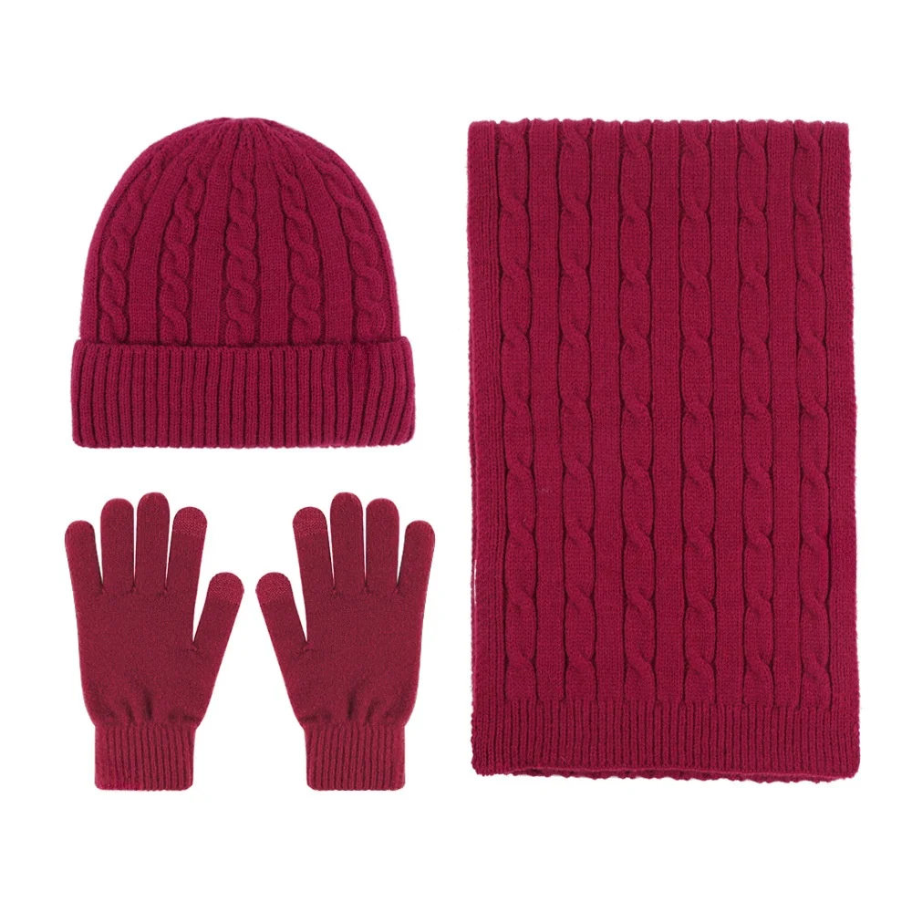 Winter clothes casual keep warm fur glove thickening hat set knitted scarf
