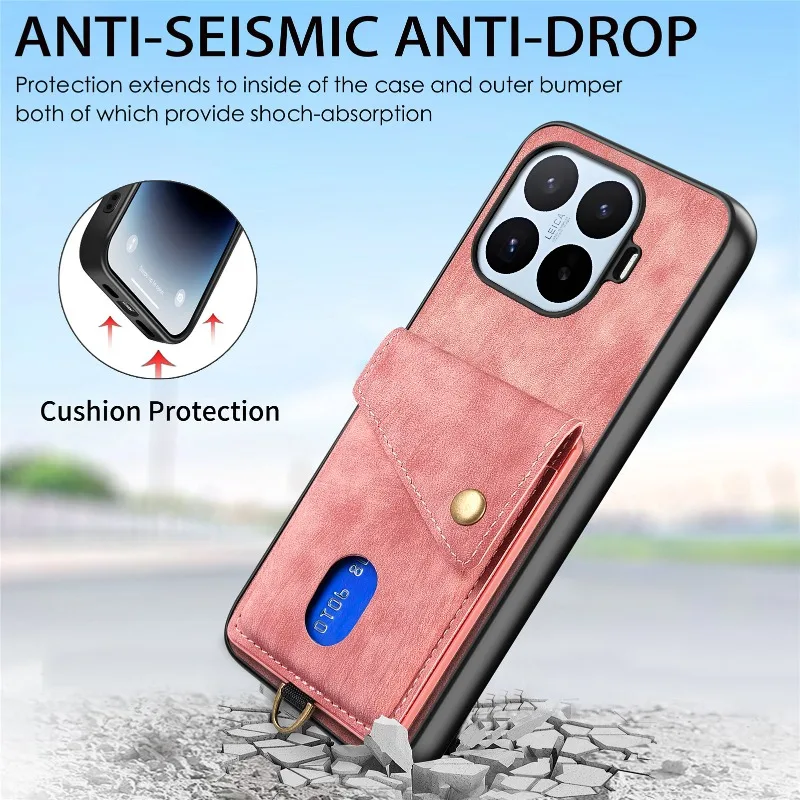 Luxury PU Leather Wallet Phone Case with Magnetic Closure and Card Holder - Shockproof Lanyard Design