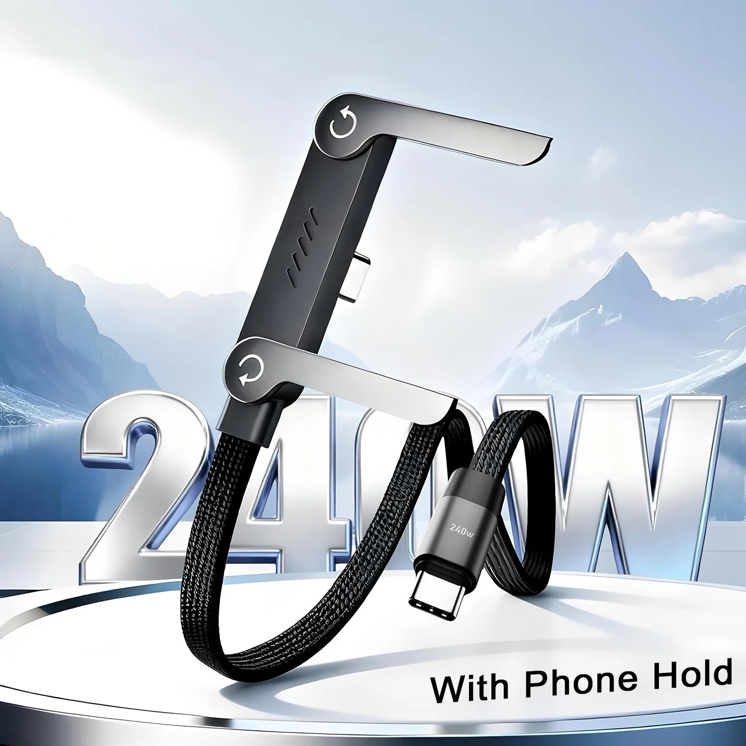 2-IN-1 Type-C Cable Foldable Mobile Phone Holder 240W Fast Charging thumbnail 3