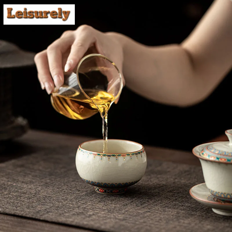 120ml Ru Kiln Dunhuang Cracked Glaze Teacup Zen Tea Bowl Tea Pair Tea-tasting Smelling Cup Chazhan Master Cups Chinese Tea Set