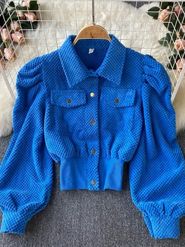 Autumn Winter Vintage Turn-Down Collar Single Breasted Corduroy Blouse Women Elegant Lantern Long Sleeve Casual Cardigans 2021 1