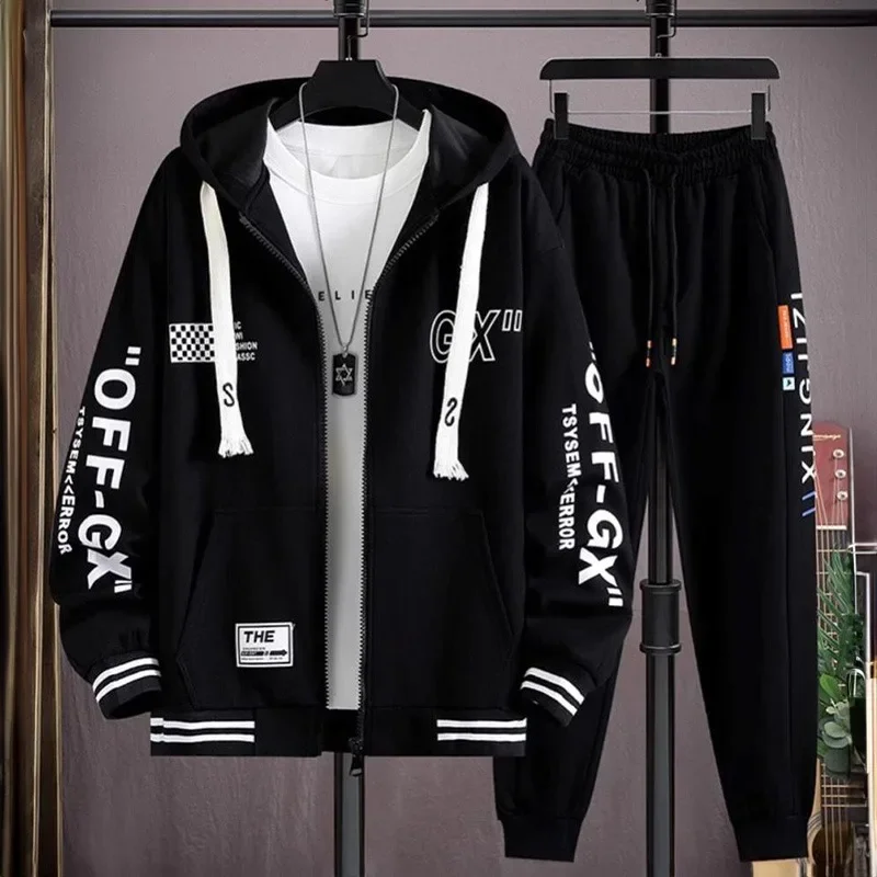 Men's Print Hoodie & Sweat Set - Ankle Zipper Details, Multi