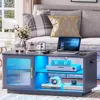Coffee Table with Charging Station, 3 Color Dimmabl Dining Table with Large Storage Cabinet for Living Room,Cocktail Table with 1