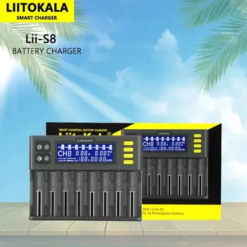 LiitoKala Lii-S8 8 슬롯 용량 확인, 9V LCD 배터리 충전기 포함, 18650 26650 21700 26700 18350 AA AAA용, 3.7V 1.2V