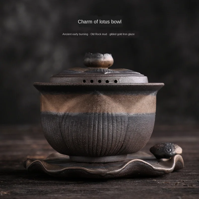 

Large Earthenware Sancai Gai Wan Cha Cup Kung Fu Tea Manual Vintage Tea Bowl Coarse Pottery Tea Set Gaiwan Sopera De Ceramica