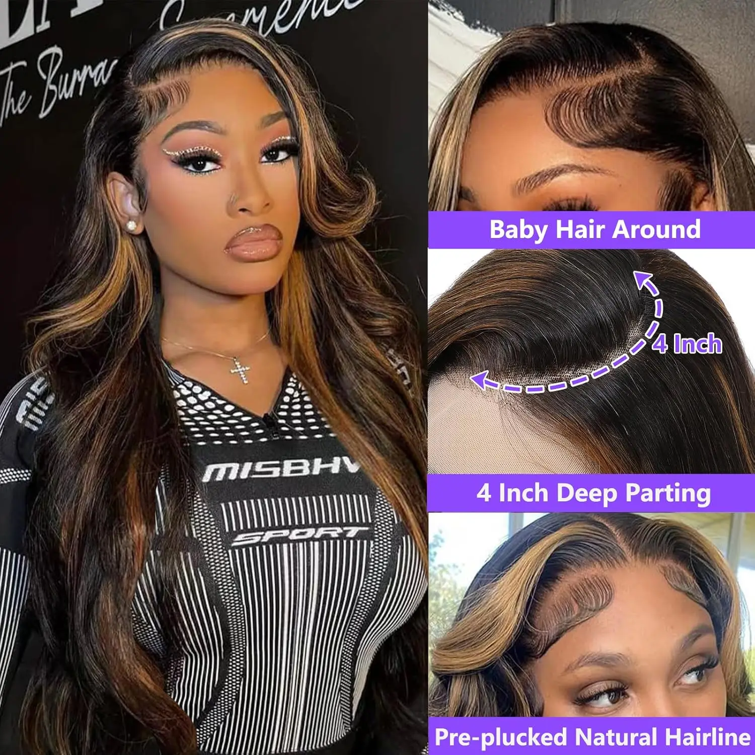 Human Hair 13x6 HD Lace Front Wig 4/27 Highlight Ombre Body Wave Lace Frontal Honey Blonde Ombre Lace Front Wig 3