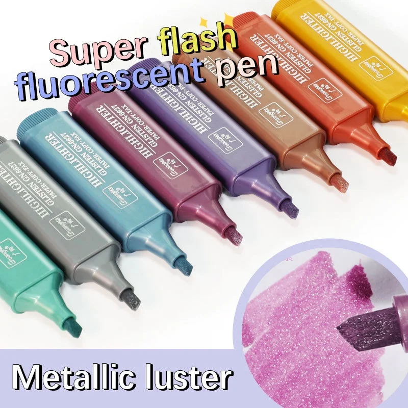 Highlighter Marker Highlighter Pen Marker Pen 1PCS Flash Color Highlighter 8 Colors Optional Oblique Head Water-based Tasteless Key Marker