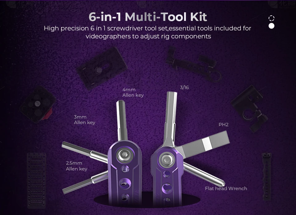 Folding 6-in-1 Detent Folding Multi-Tool Kit Universal DSLR Camera Rig Folding T