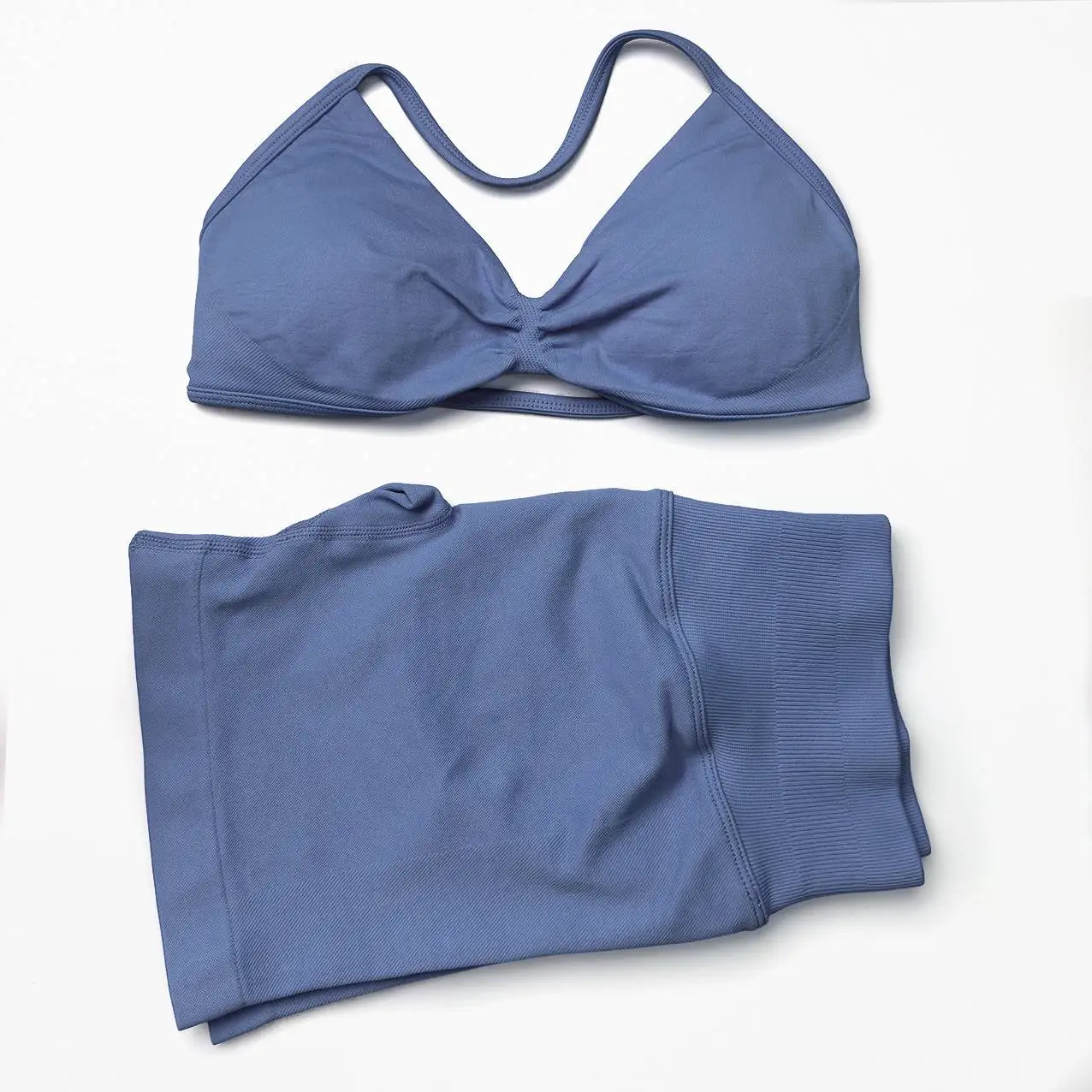 Seamless 2 Pieces Strappy Yoga Halter Bras Sets Scrunch Butt Sports Shorts Quick Dry Backless Gym Crop Tops with Pad Push Up Set 6