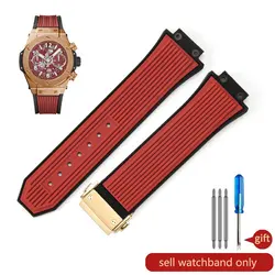 Men's Waterproof Sweatproof Rubber Silicone Watch Strap - Durable and Stylish for 27x17mm (Red-Golden-Z2)