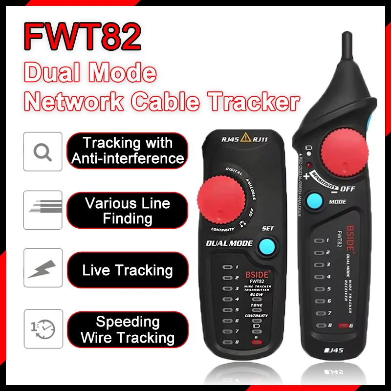 FWT82 Digital Dual Mode Network Cable Tracker Anti Interference Line Finder Ethernet LAN Tracer Analyzer Detector