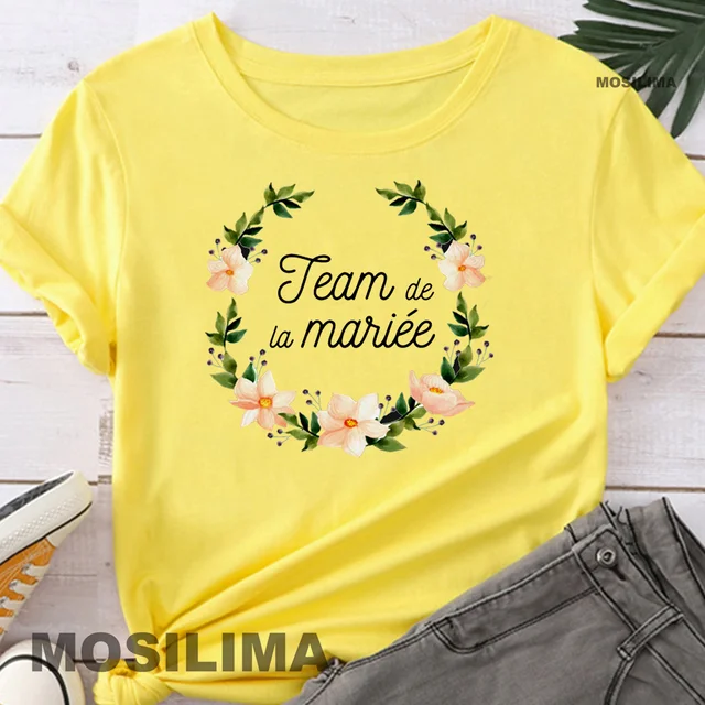Team Bride Bachelorette Wedding Party Women Evjf Tee Shirt Casual ladies basic O-collar Pink Short Sleeved T-shirt Girl Yellow2