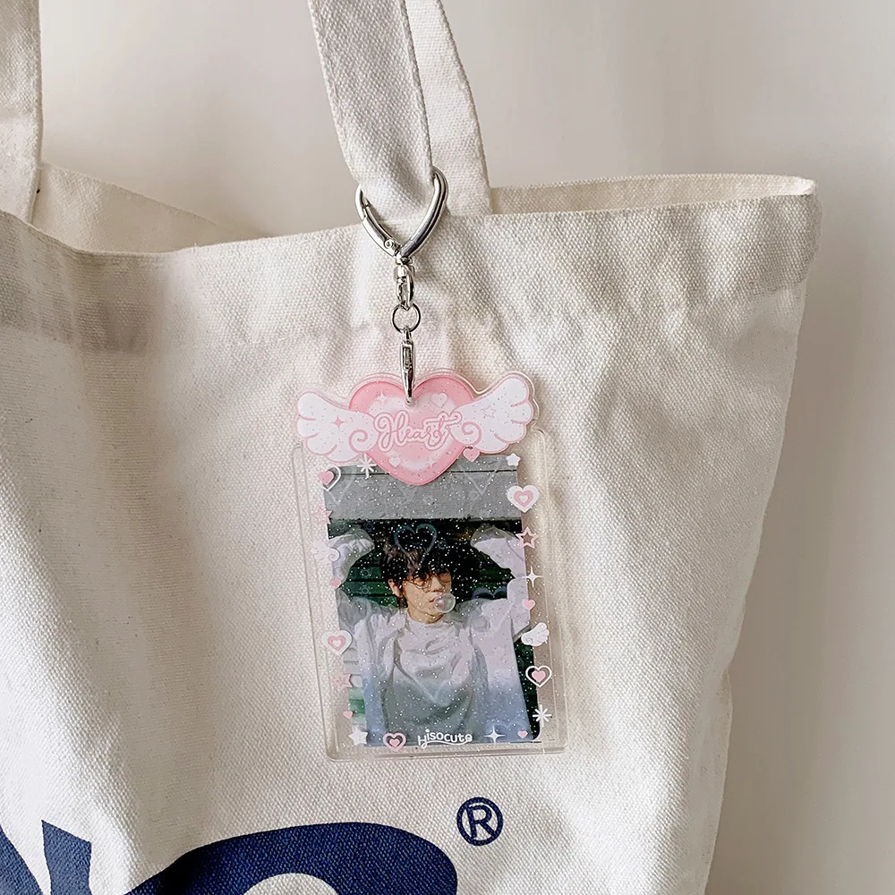 Ins Style Heart Wings Card Holder for 3 inch Photocard K-Pop Idol Photo Holder Card Cover Korea Sweet Girl Keychain Bag Pendant 3