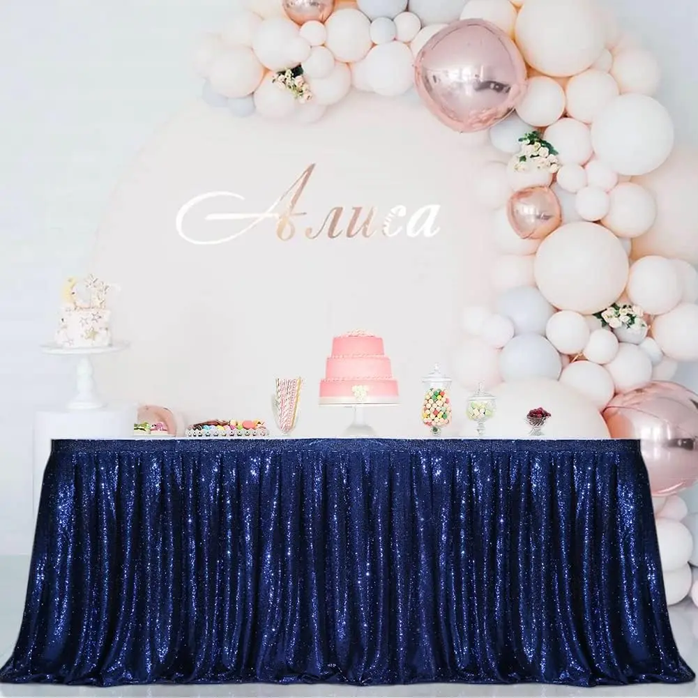 Spakly Draped drop Sequin Table Skirt for Birthday Party Baby Shower Dessert Table Wedding Cake Exhibition Reception