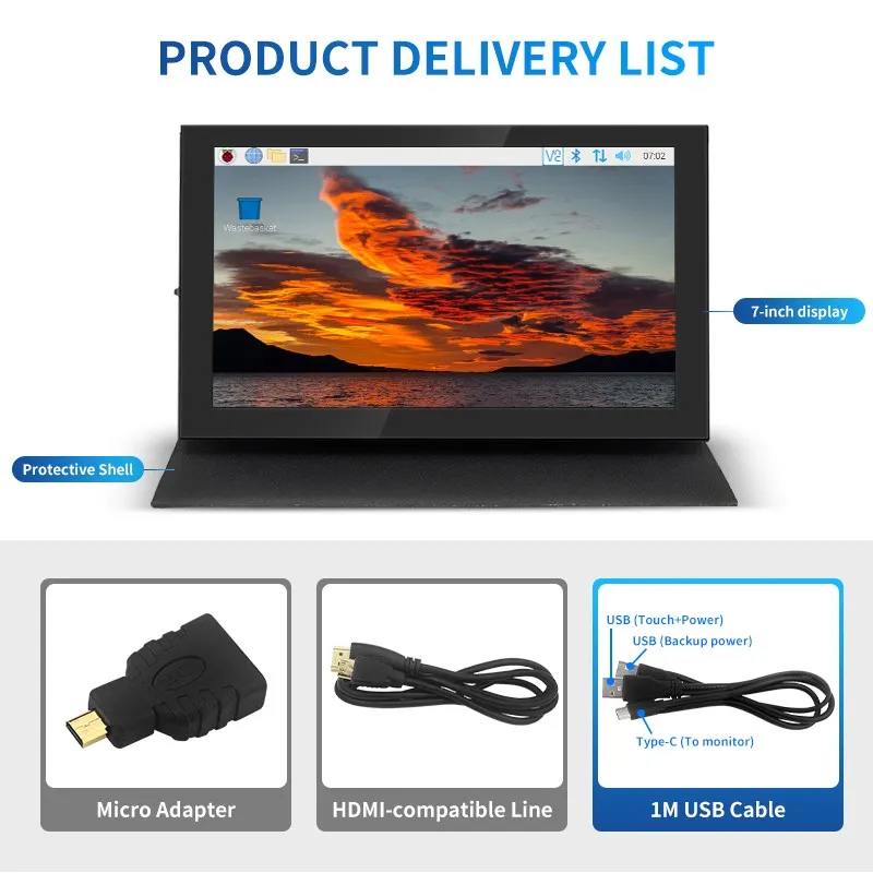 Compatível com Hdmi Display Lcd com Caixa Cortical Monitor Portátil Ips Touch Screen Raspberry pi Laranja pi pc com Windows 7 - Imagem 3