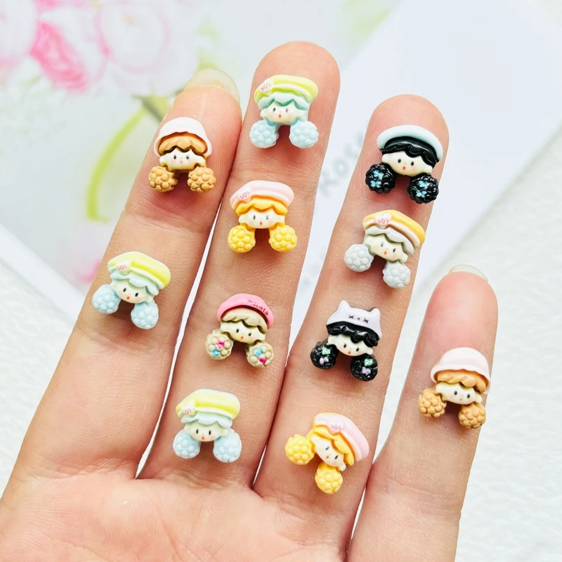 

30 Pcs Cute Mini Cartoon Popcorn Girl Resin Figurine Crafts Cabochon Ornament Manicure Jewelry Hairpin Making Accessories