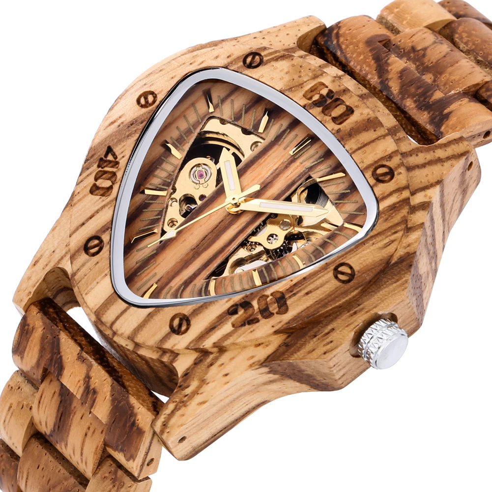 Automatisk mekanisk herrklocka med armband i bambu och trä_voghion.com