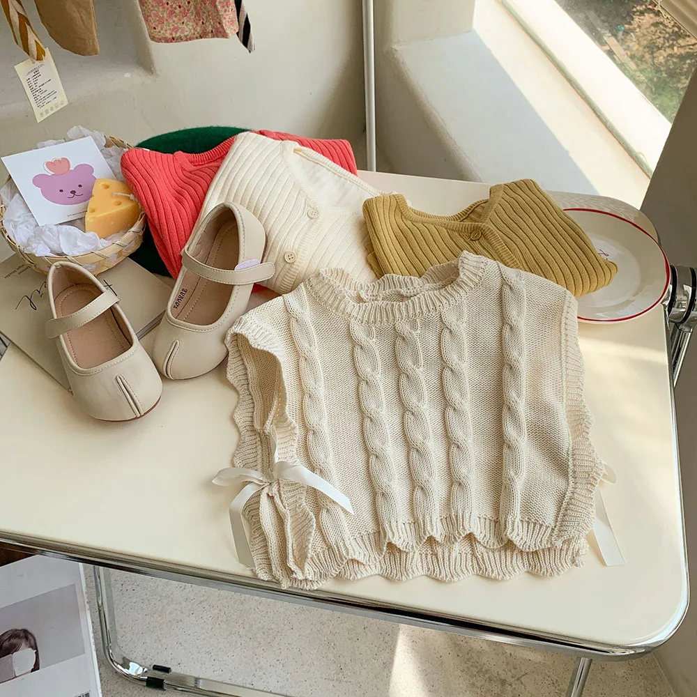 Kids Knitted Vest Girls Sweater Waistcoat Jacket