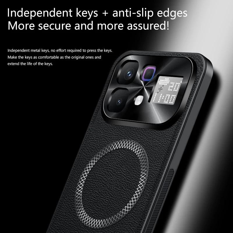 Shockproof Leather Wireless Charging Magnetic Case with Anti-Drop Protection and Slim Camera Guard