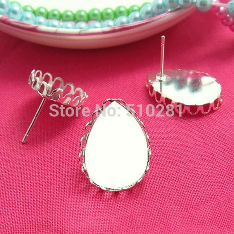 

200pcs 13*18mm dropwater tray base, silver plated ear stud hook