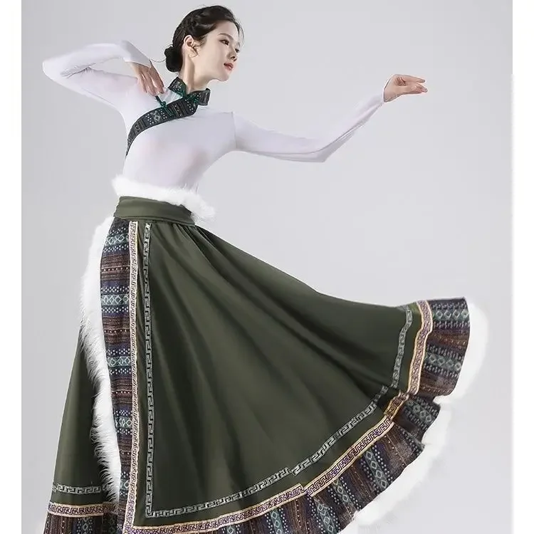 Tibetan Dance Performance Costumes for Ethnic Minority Adult Art Exam Practice Gradually Mid length