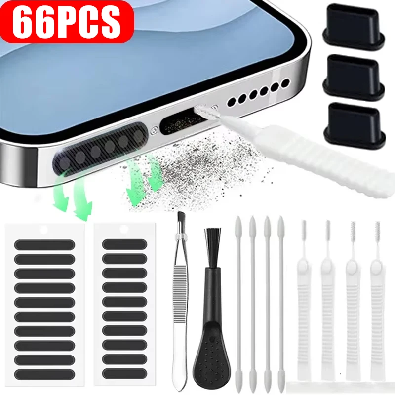 Comprehensive 66-Piece Phone Cleaning Kit with Dust Plugs and Cleaning Tools