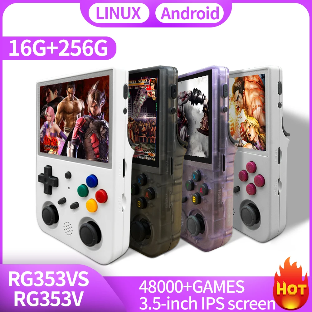

RG353V RG353VS 3.5 inch 640*480 handheld game console built-in 20 emulators Linux dual system support wired handle gift