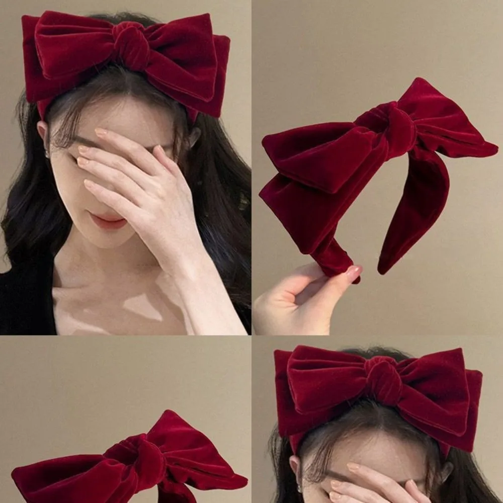 Elegant Wine Red Velvet Bow Headband - Retro Style Fashion Accessory