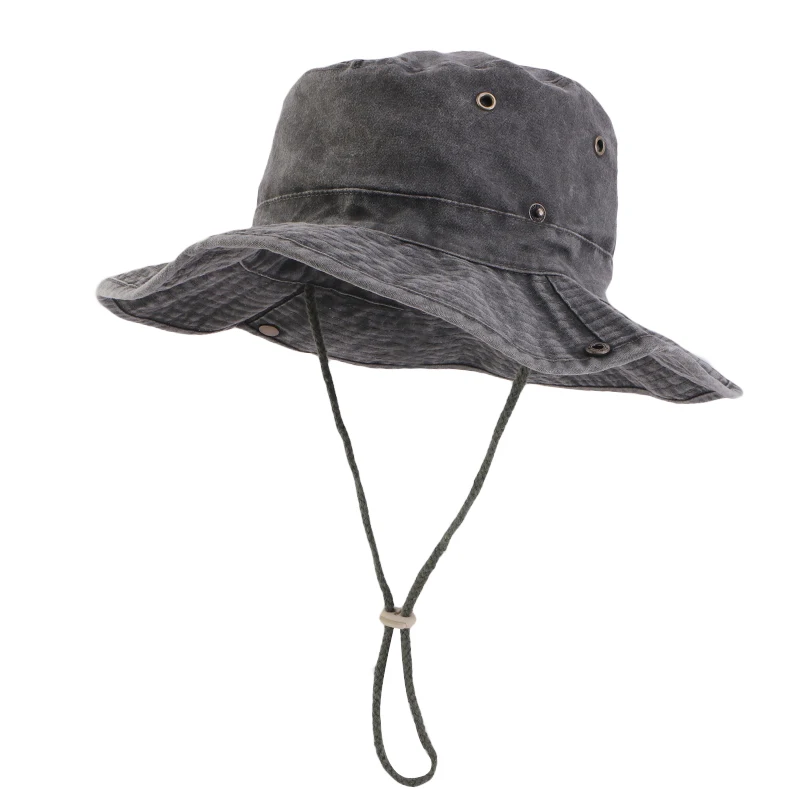 

Solid Color Bucket Hats With String Wide Brim Hiking Climbing Fishing UV Sun Protection Safari Unisex Boonie Fisherman Caps