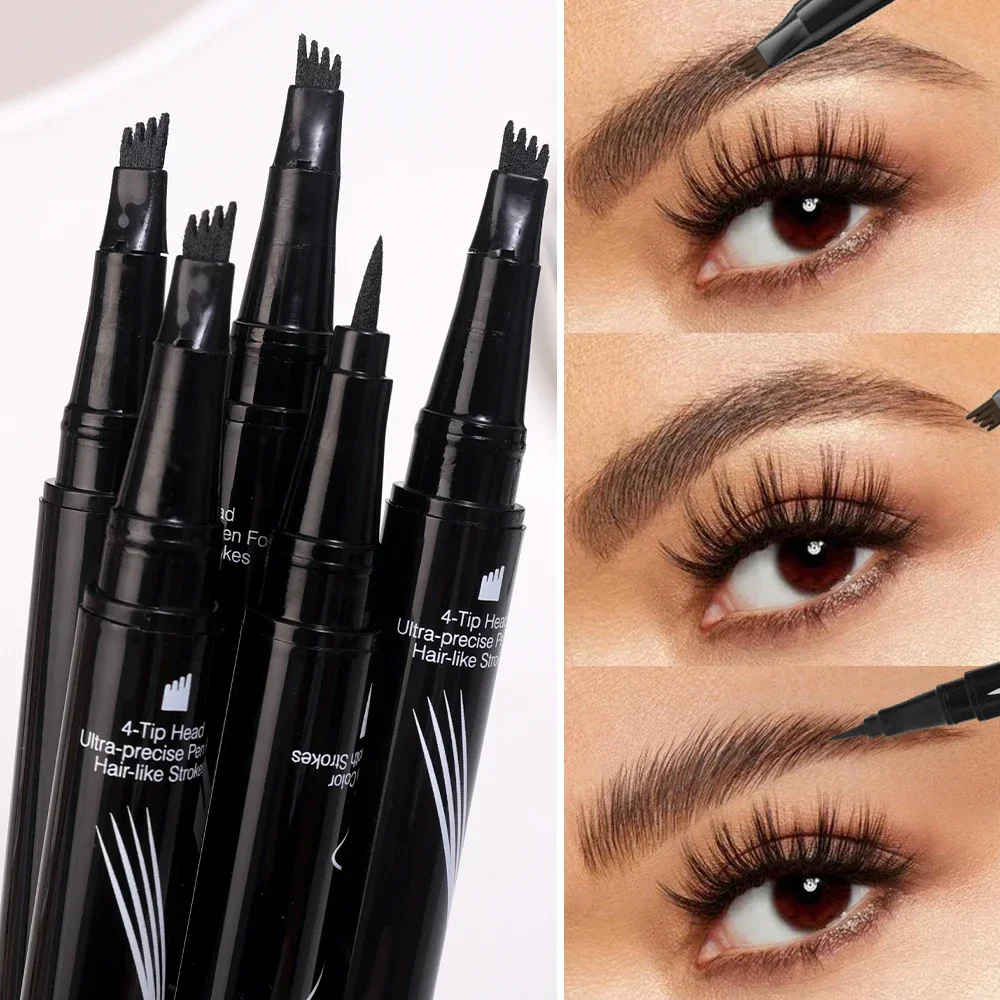 Double-headed 4 Forks Liquid Eyebrow Pencil Eyeliner Natural Black Brown No Smudging Brow Pen Long Lasting Eyes Makeup Cosmetics 2