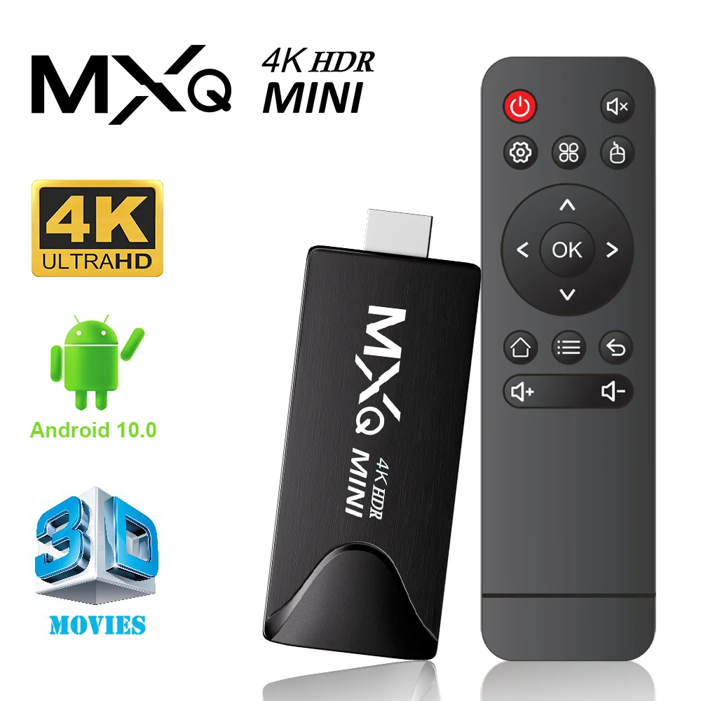 Smart TV Box MXQ Mini TV Stick Android 10 Quad Core 4K HD Play Store 2.4G Wifi Android H.265 Media Player Set Top Box