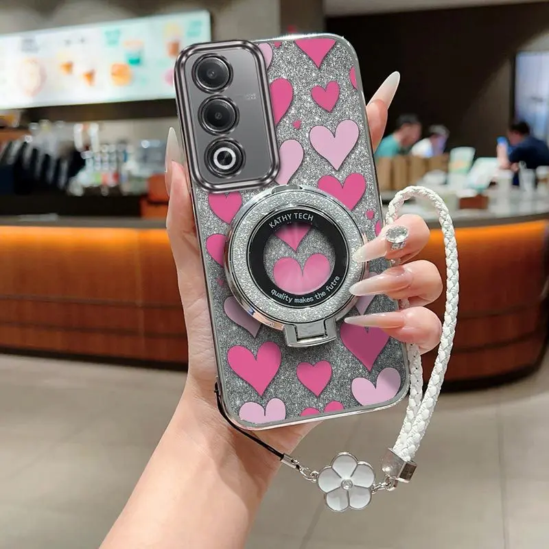 Cute Loving Heart Phone Case Set with Lanyard and Stand