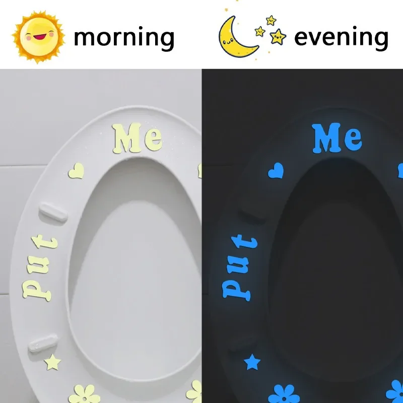 1pcs Letter Luminous Toilet Sticker Glow in The Night Self-Adhesive DIY Wall Stickers Bathroom Decoration Flower Heart Home Decor