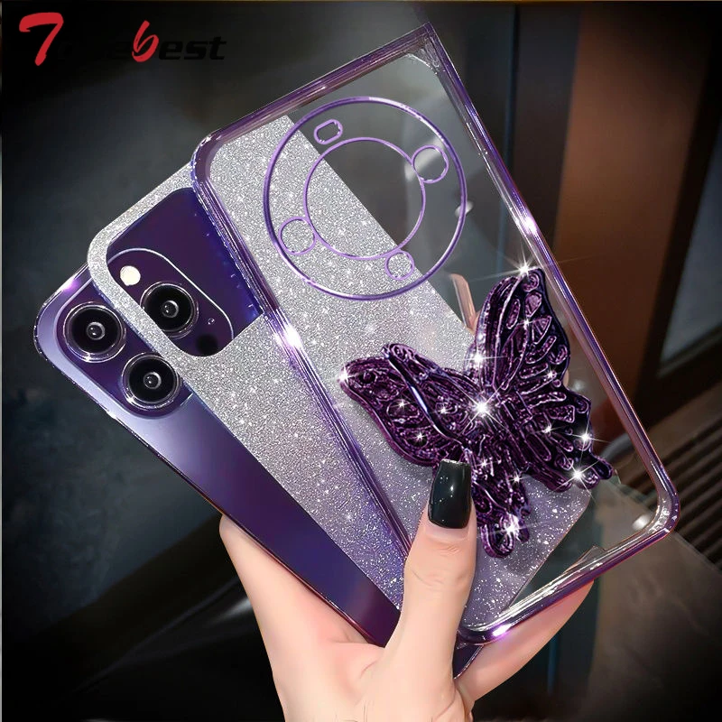 Glitter Plating 3D Butterfly Bracelet Phone Holder Case