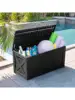 Flamaker Resin Deck Box 120 Gallon Waterproof Large Deck Boxes Plus Outdoor Indoor Storage Box Imitation Wood Resin for 3