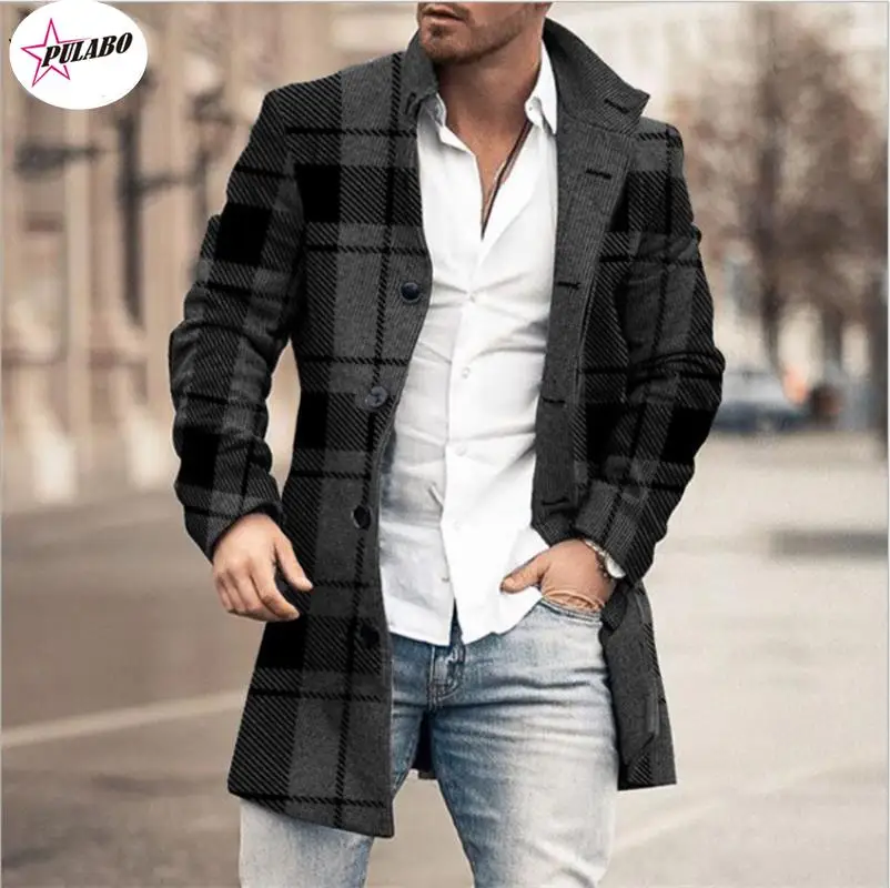 

PULABO Mens Single-Breasted Wool & Blend Coats Autumn Lapel Collar Retro Jacket Long Tops Outerwear Sexy Fashion Long Overcoat