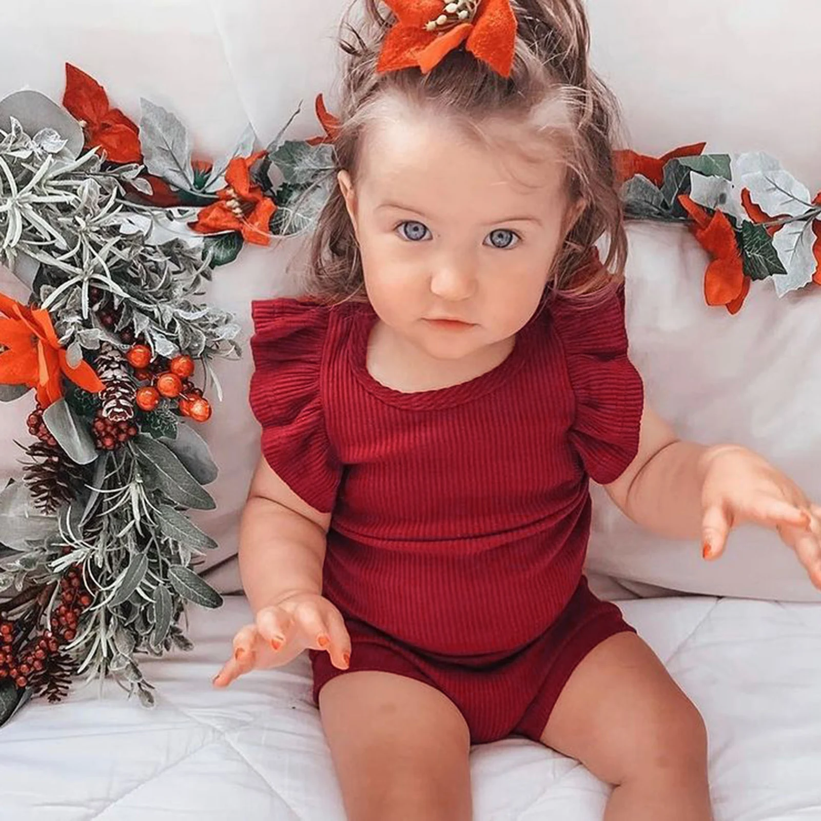 

Newborn Infant Baby Girl Summer Clothes Set Solid Ruffle Sleeveless Top T-Shirt Shorts Pants Headband Outfits