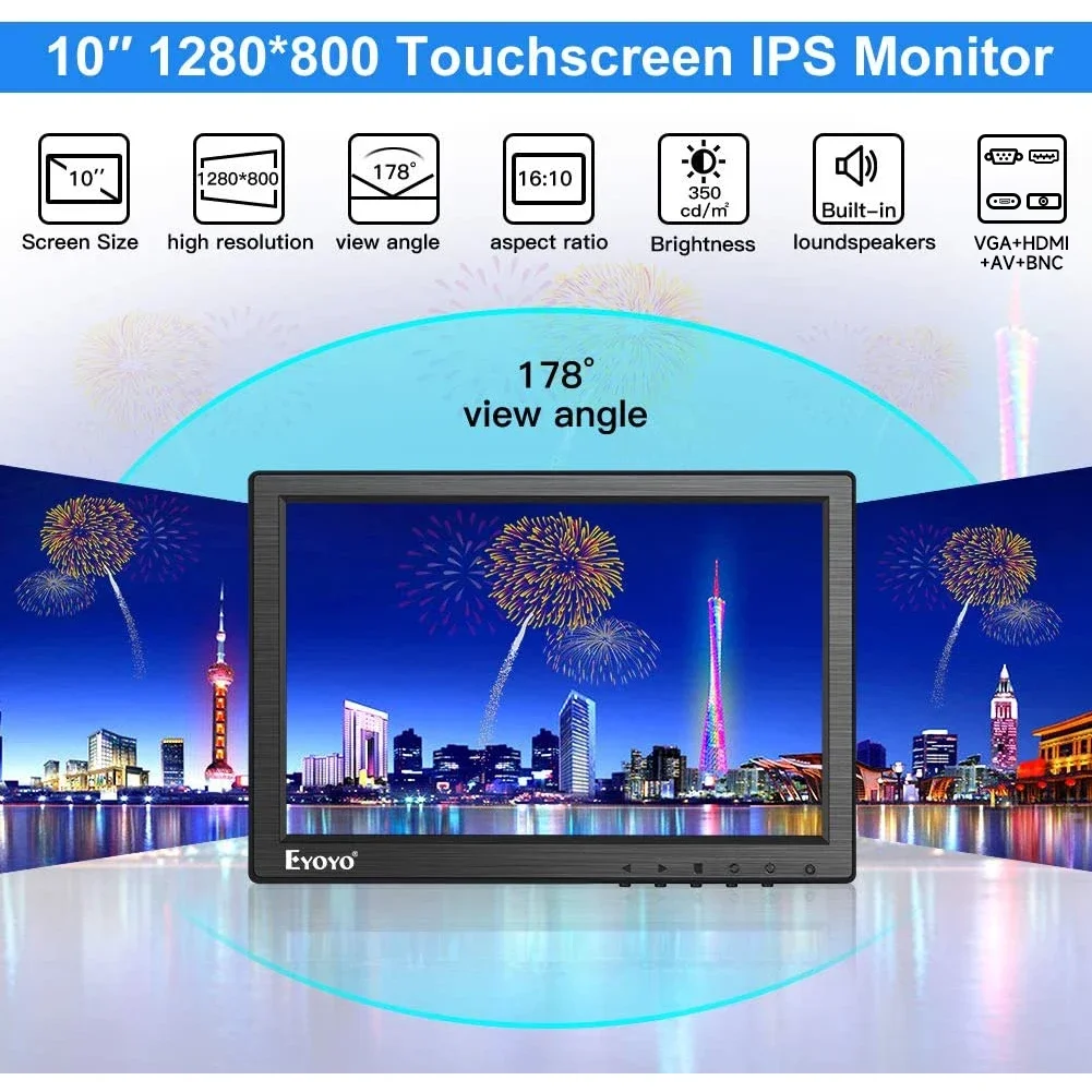 Eyoyo ġũ ũž ,   ǻ ƮϿ, Ŀ , 10 ġ 1280x800 TFT ÷, HDMI VGA USB Ʈ