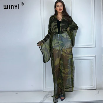 WINYI Camouflage hollow loose cardigan beach kimono sexy dress Bikini Cover-up cardigan swimsuit beach outfits for women dress 1