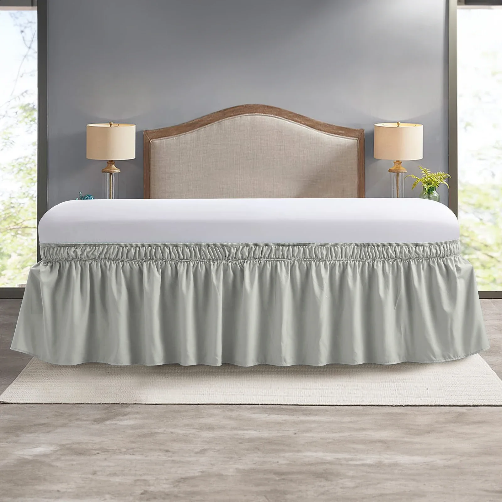Description Picture 2 of itemElastic Ruffle Bed Skirt Solid Color Wrap Around Style Comfortable Fade Resistant Bed Cover Without Surface Twin Queen King Size