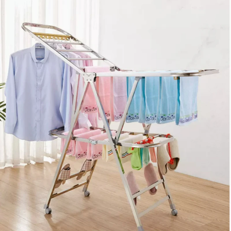 

Clothes Hanger Floor Folding Indoor Stainless Steel Clothes Hanger Household Wing Balcony Baby Air Clothes Quilt Hanger
