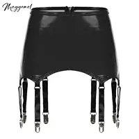 Womens Garters Suspender Belt Skirts Ladies Wet Look Mini Skirts Leather Garters with Metal Clips Clubwear Costume Underwear 1