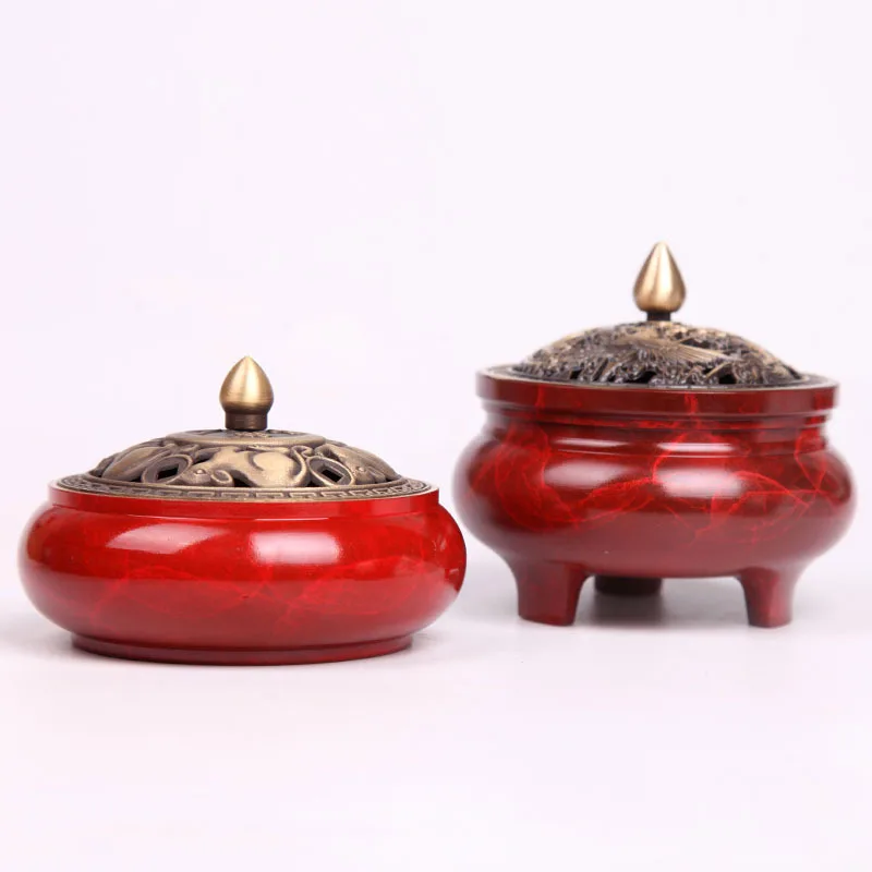 

Red Copper Incense Burner Holder For Incense Coils Cones Home Office Yoga Room Use Incense Box Base Stove High Quality