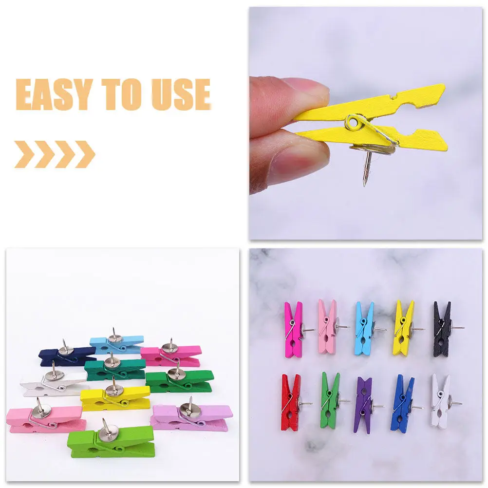 50Pcs 클립 기능이 있는 작은 나무 압정, 코르크 보드, 메모, 아트워크, 사무실, 가정, 학교용 장식 사진 디스플레이 핀