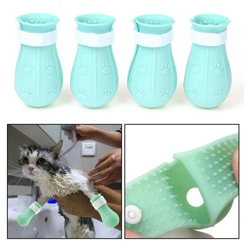 Cat Anti-Scratch Shoes 4Pcs Adjustable Cat Claw Covers Nail Gloves For Bathing Shaving Treatment Grooming Cat Accessories 3