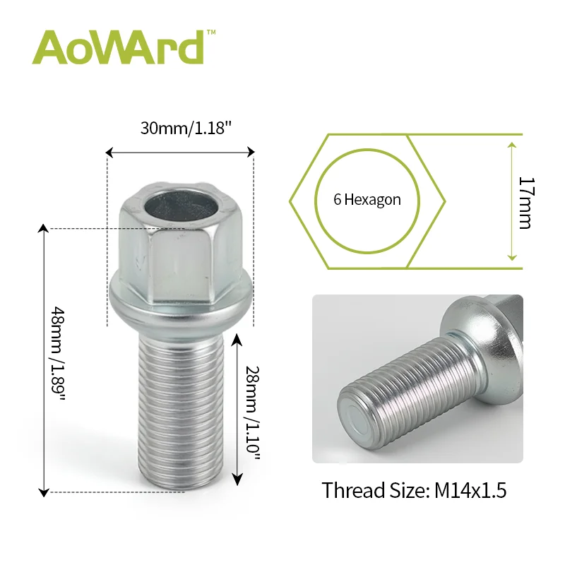 4 PCS Car Wheel Bolts WHT002437 Silver Steel Nuts Tools For VolkswagenCC 2009- Jetta Audi A5 A6 A8 Accessories Truck Parts